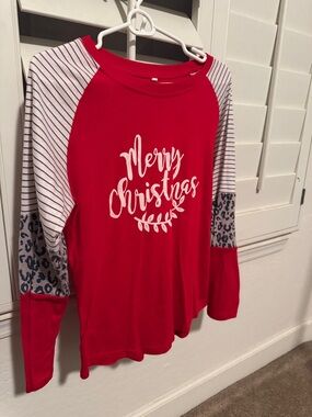 Merry Christmas Red Raglan Holiday Top